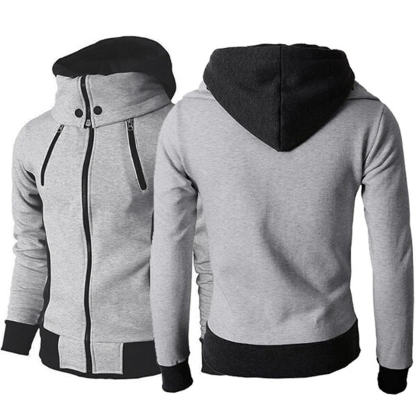 Men's Zip UP Hooded Jacket Fake Two Piece Sports Cardigan Casual Slim Sweatshirt Jacket - Image 7